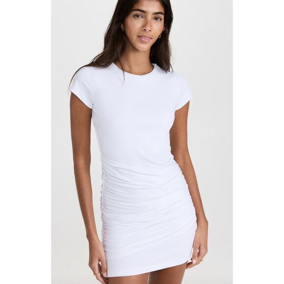 NWT Susana Monaco Short Sleeve Draped Mini Dress Ruched White Sugar sz L - Picture 1 of 12